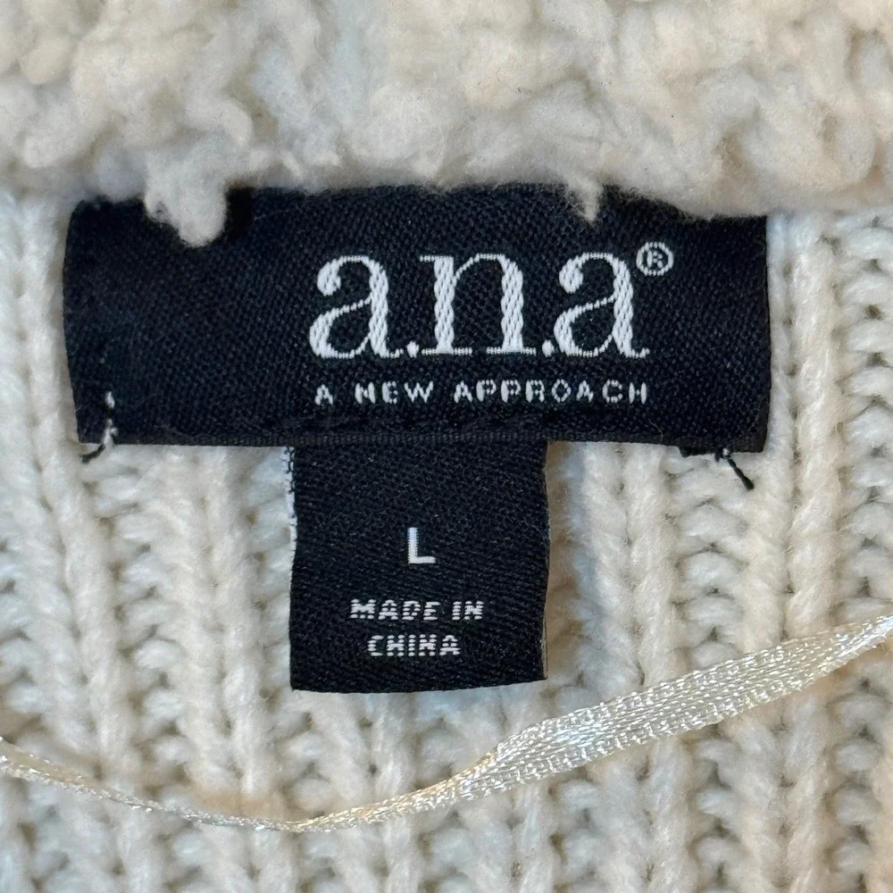 a.n.a A New Approach Faux Fur Vest Women Ivory Open Front Wide Collar Boho Sz L